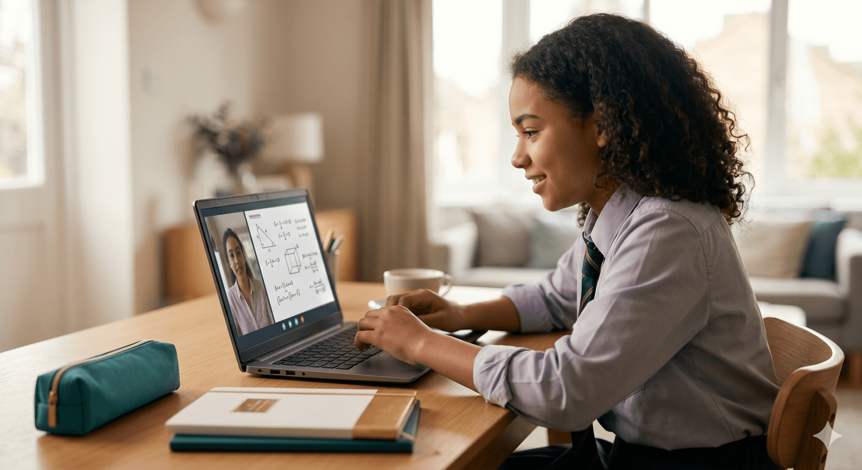Student learning online with a dedicated tutor through a laptop screen